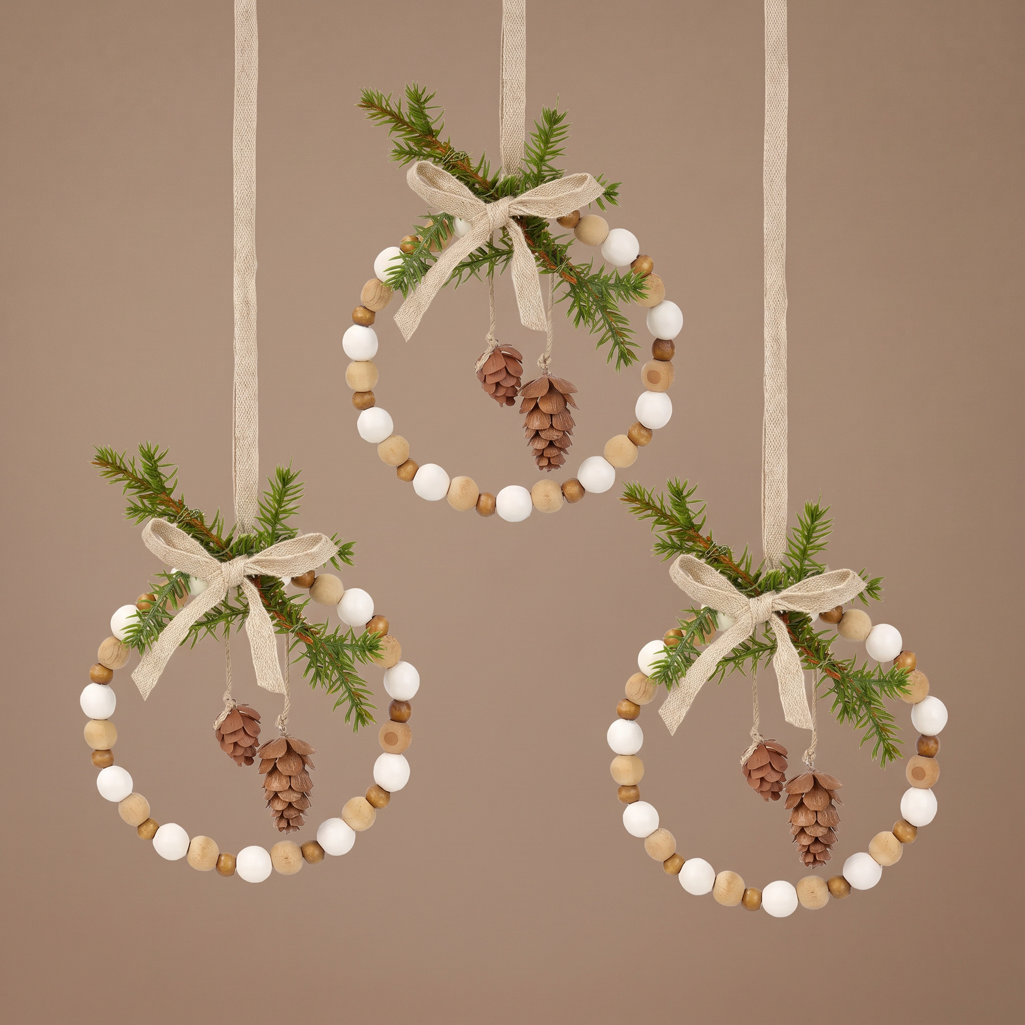 Sia Home Natura suspension Noël cercle bois 13 cm beige