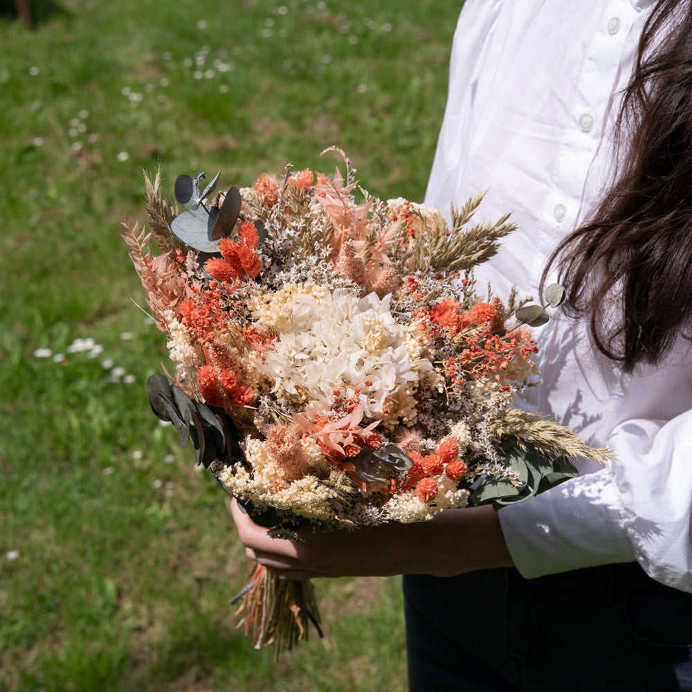Flowrette Charles bouquet fleurs séchées taille M tons pêche