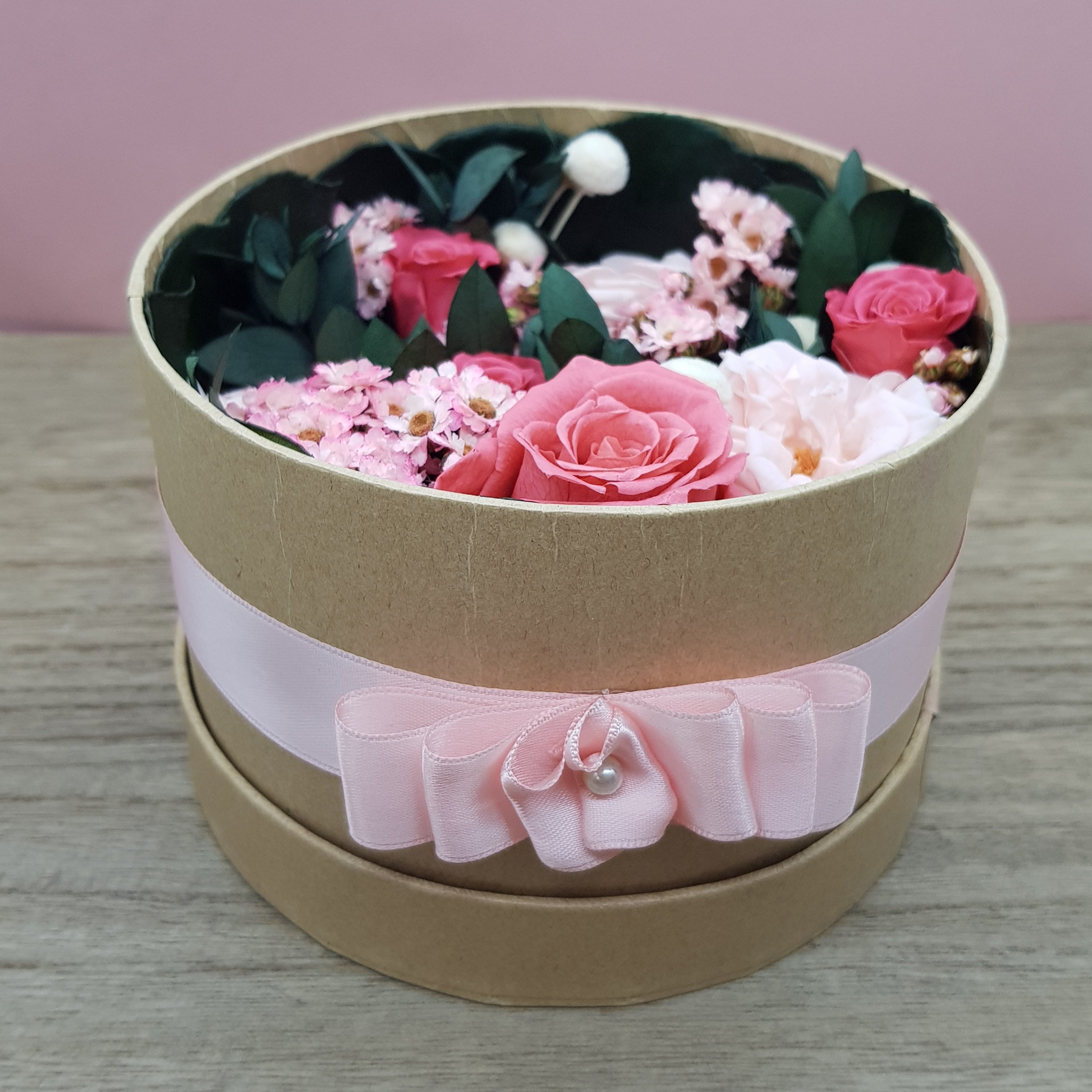 Ateliers Ouchamp Rue de Passy boîte fleurs stabilisées rose 15 cm