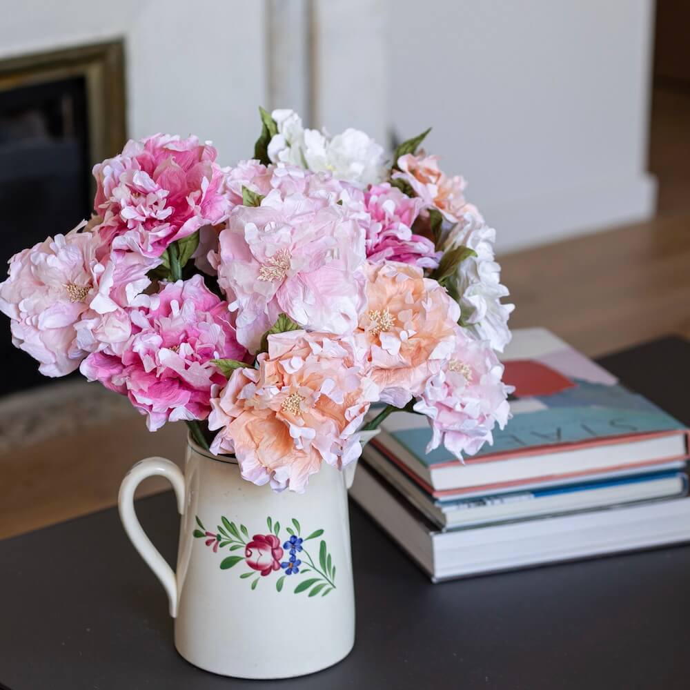 Flowrette pivoine papier rose pâle fleur x1 éternelle