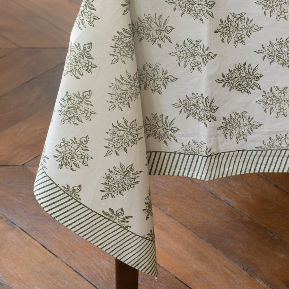 Flowrette Bally nappe coton 150x220 kaki blanc cassé