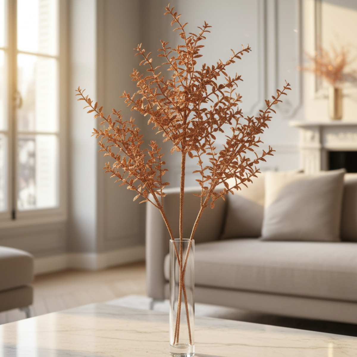 Sia Eva feuillage artificiel pailleté bronze 63 cm