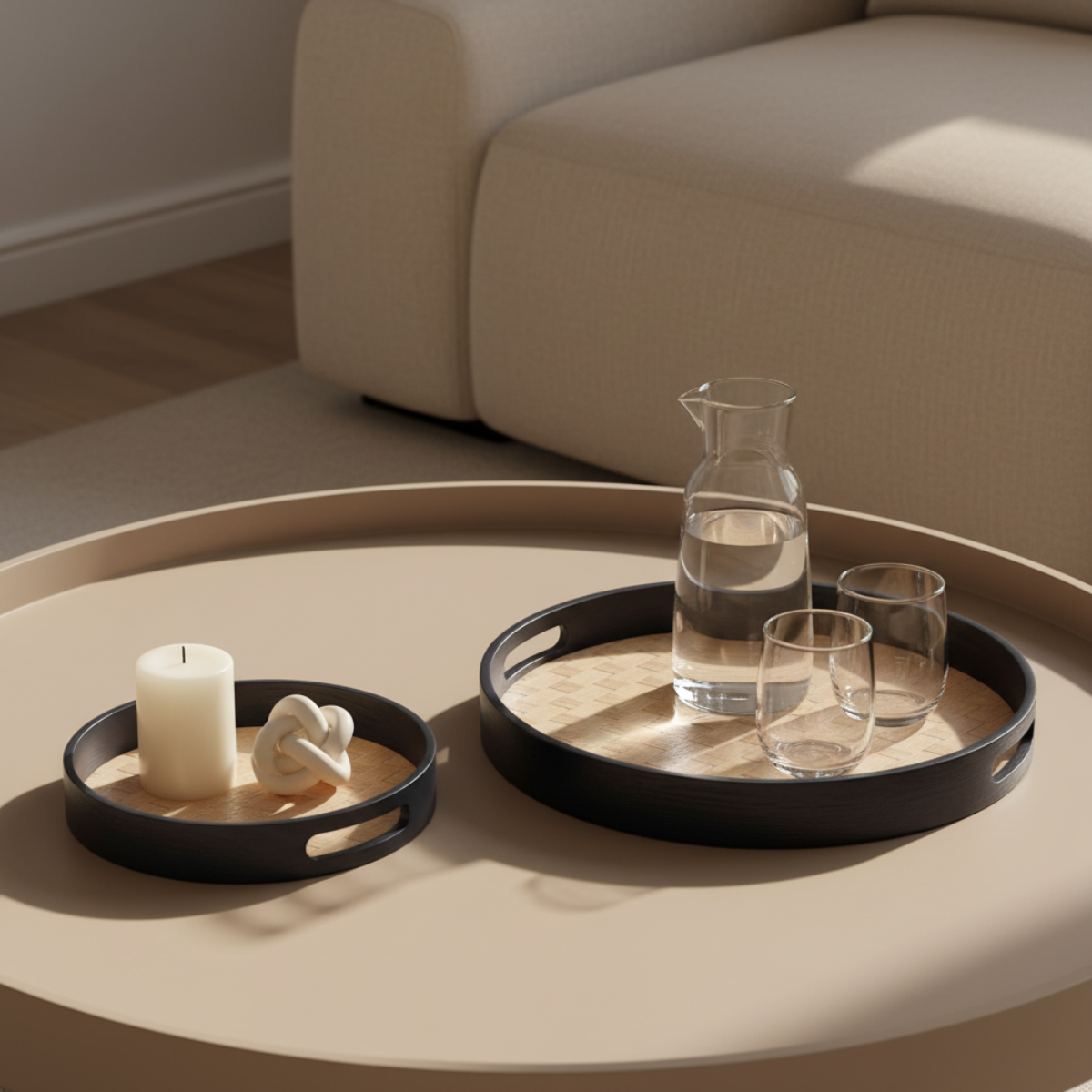 Sia Zenko plateau rond décoratif noir lot de 2 bois
