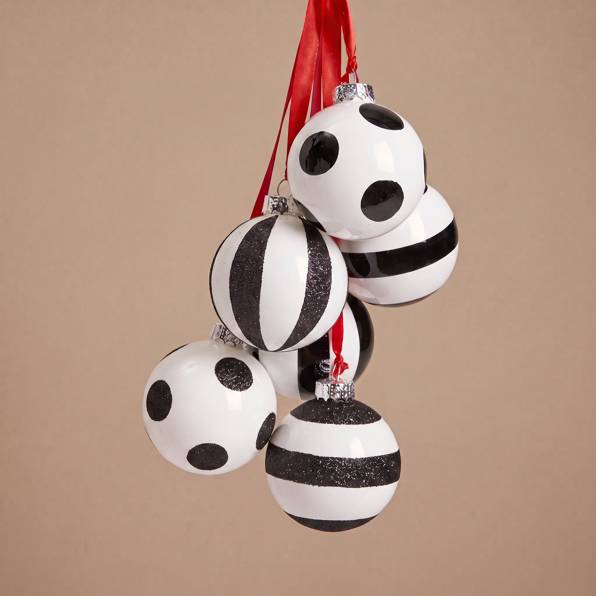 Sia Home Graphiques boules de Noël 6 cm lot 6 noir blanc verre