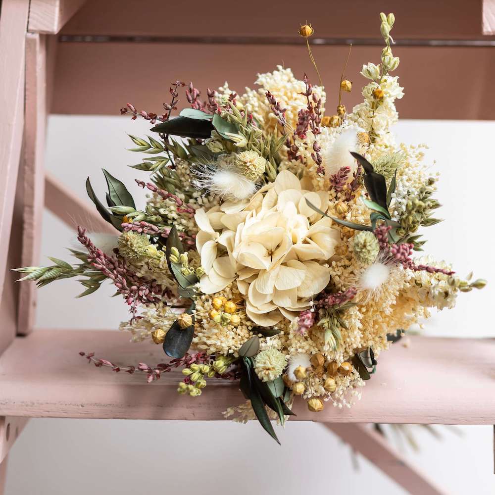 Flowrette Alban bouquet fleurs séchées taille M vert rose blanc