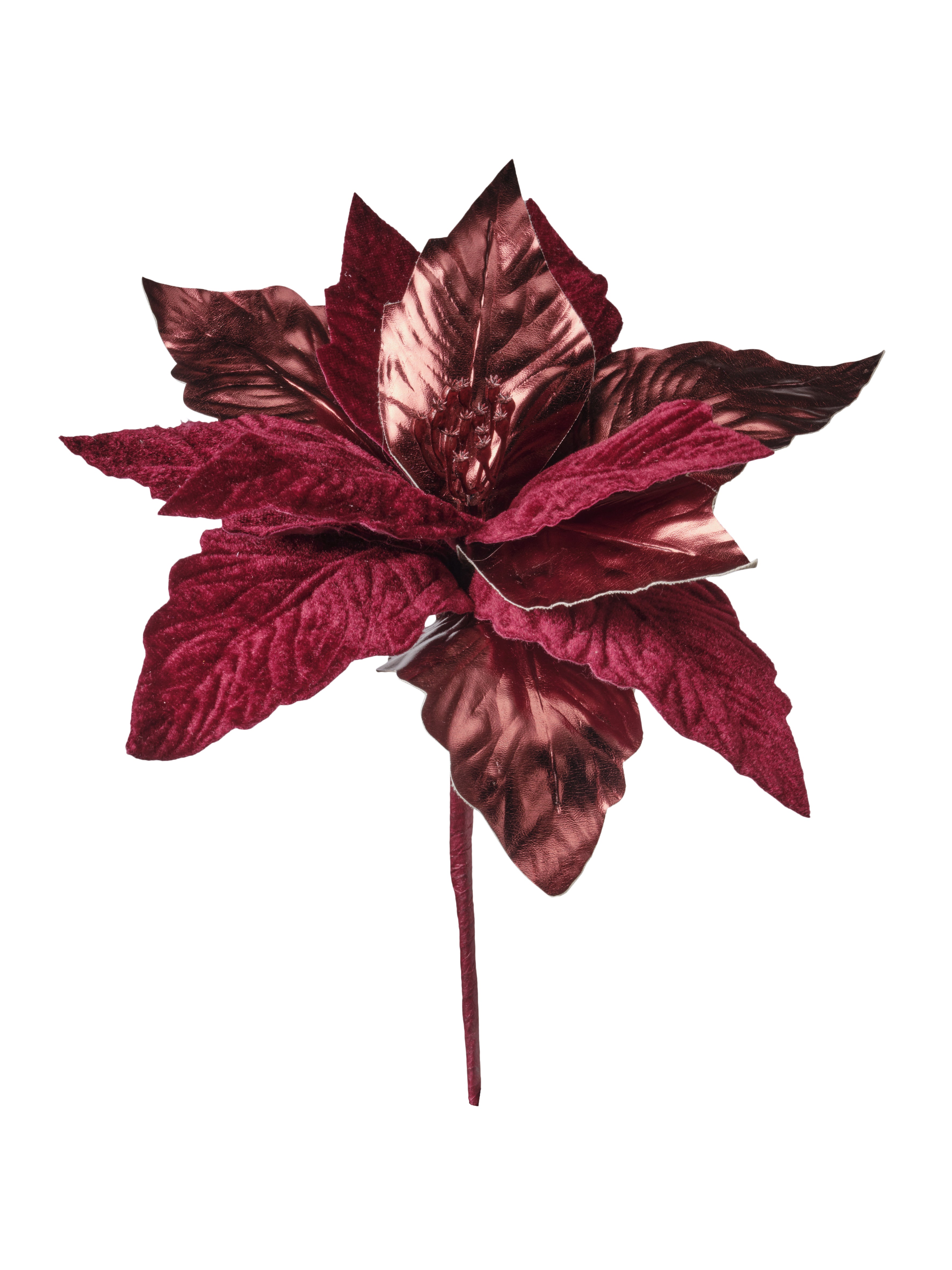Feuillazur Rungis Saison Tige poinsettia fleur bordeaux 67cm