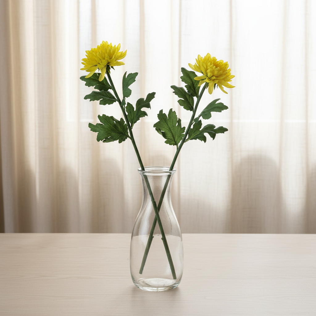 Sia Home Tige Chrysanthème Mum 47 cm fleur jaune pâle