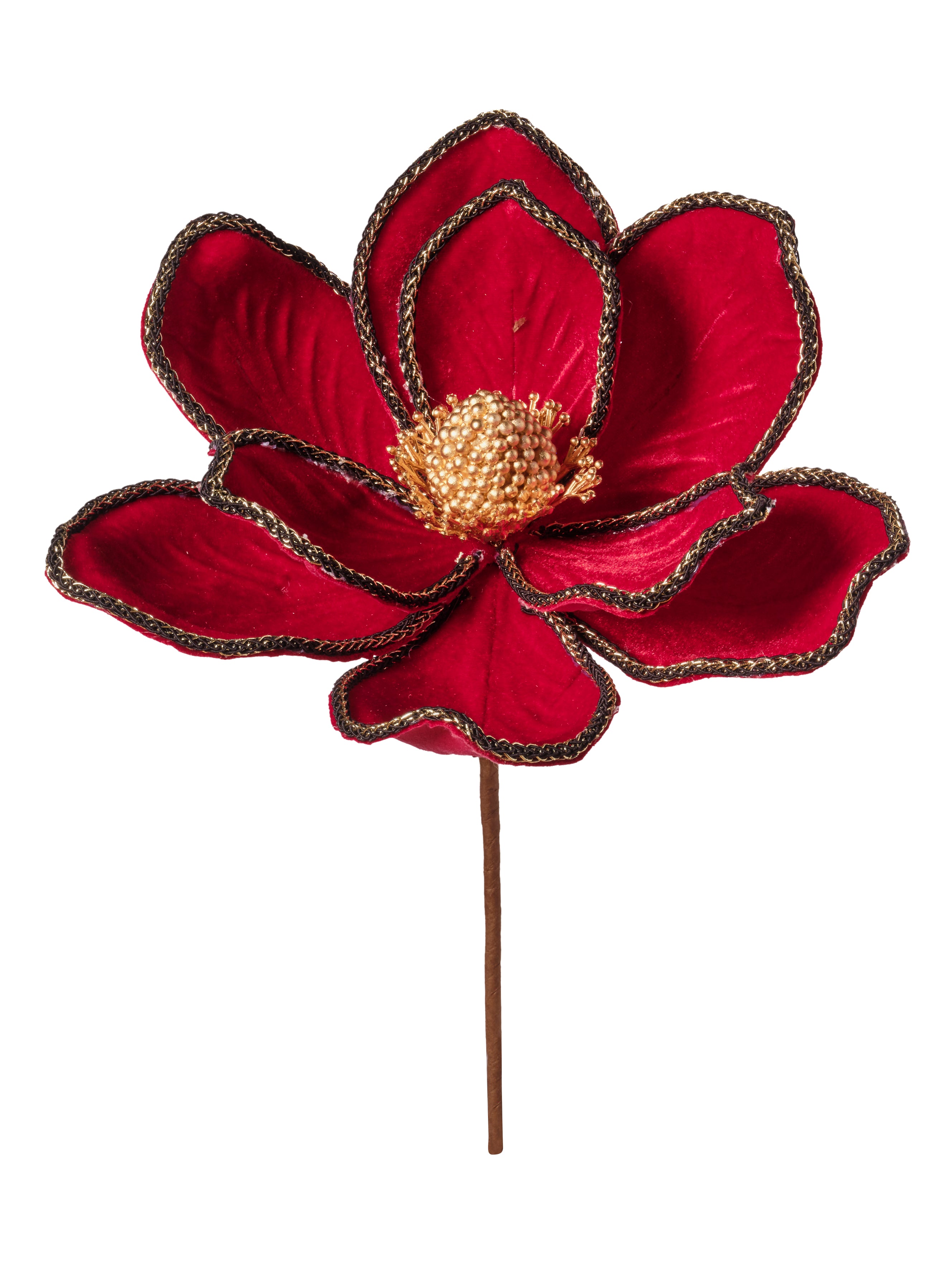 Feuillazur Rungis Poinsettia velours rouge tige 15cm Noël