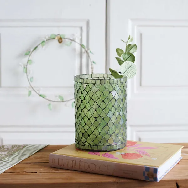 Flowrette Small vase mosaïque vert photophore