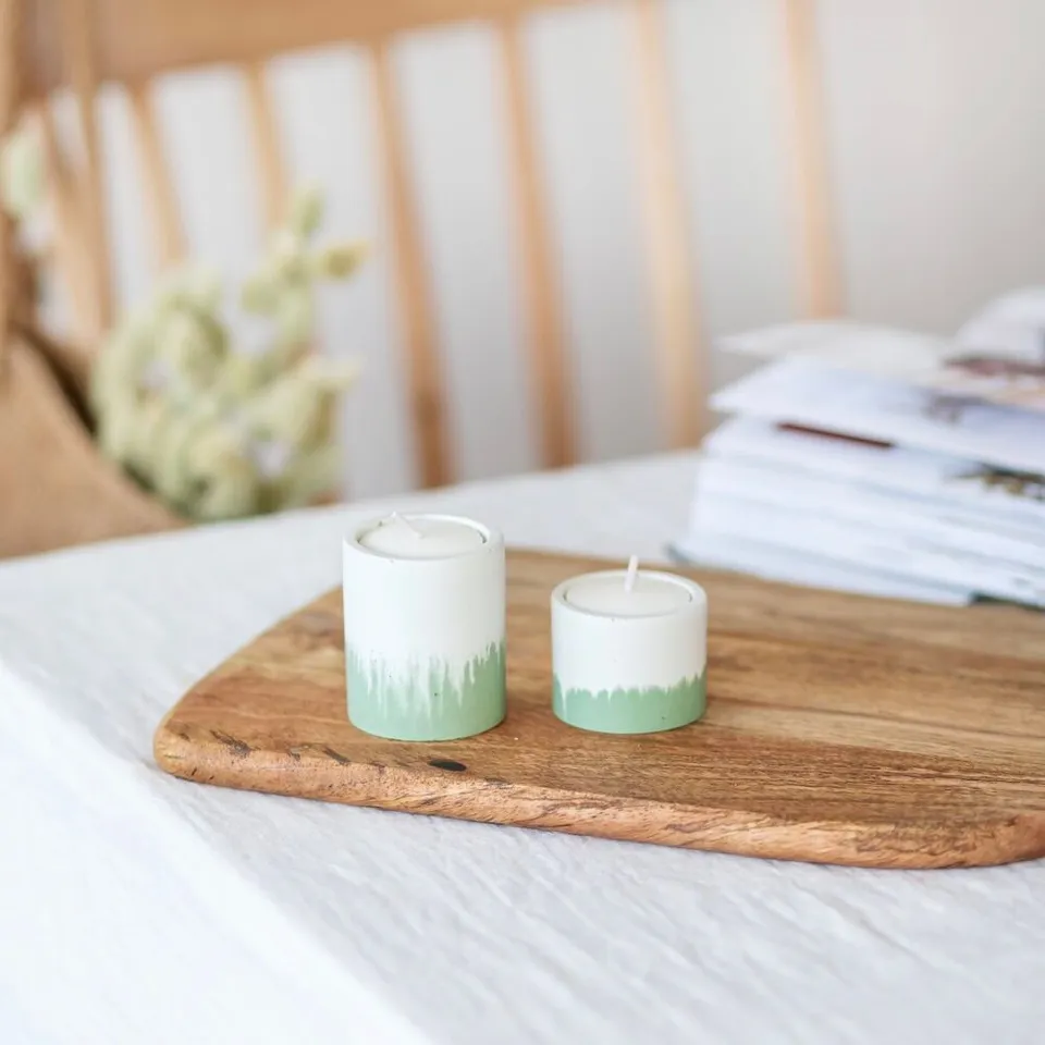 Flowrette Bougies Duo bougeoirs béton vert blanc chauffe-plat