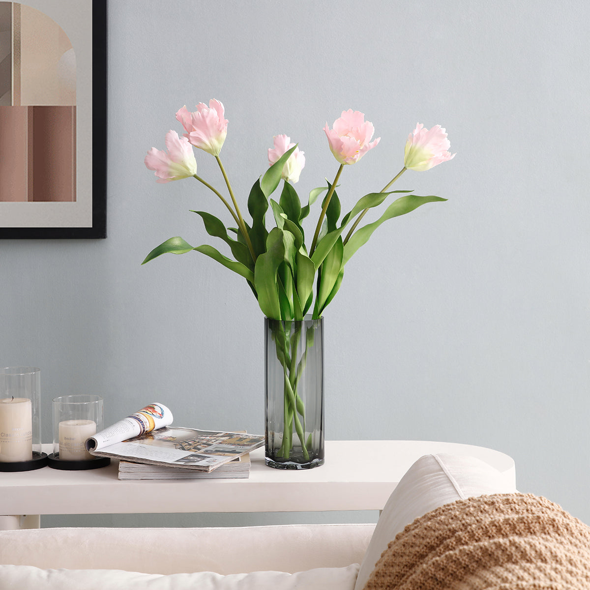 Sia Home Tulipe Perroquet fleur artificielle rose 63 cm