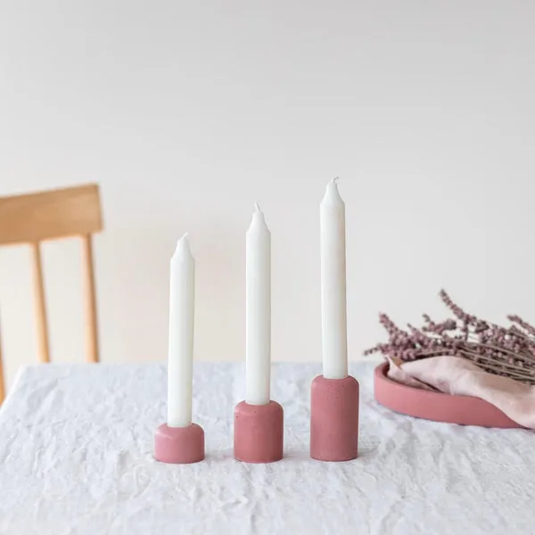 Flowrette Bougies Trio bougeoirs béton rose lot 3