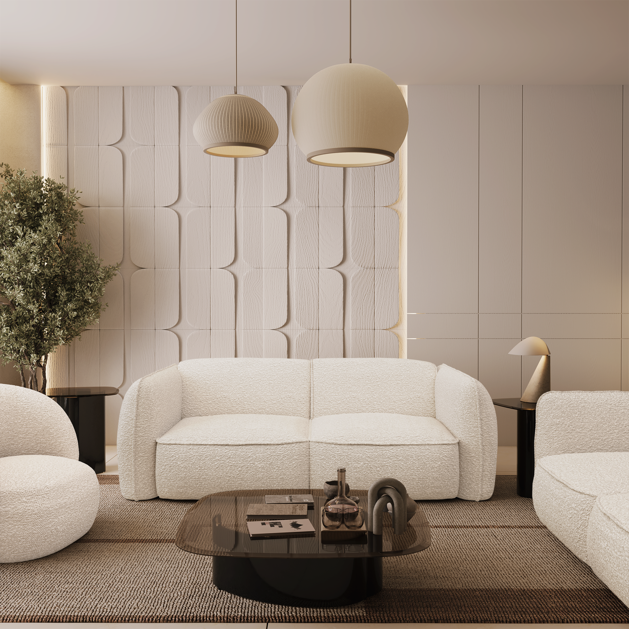 Sia Home Livia canapé tissu crème taupe design arrondi