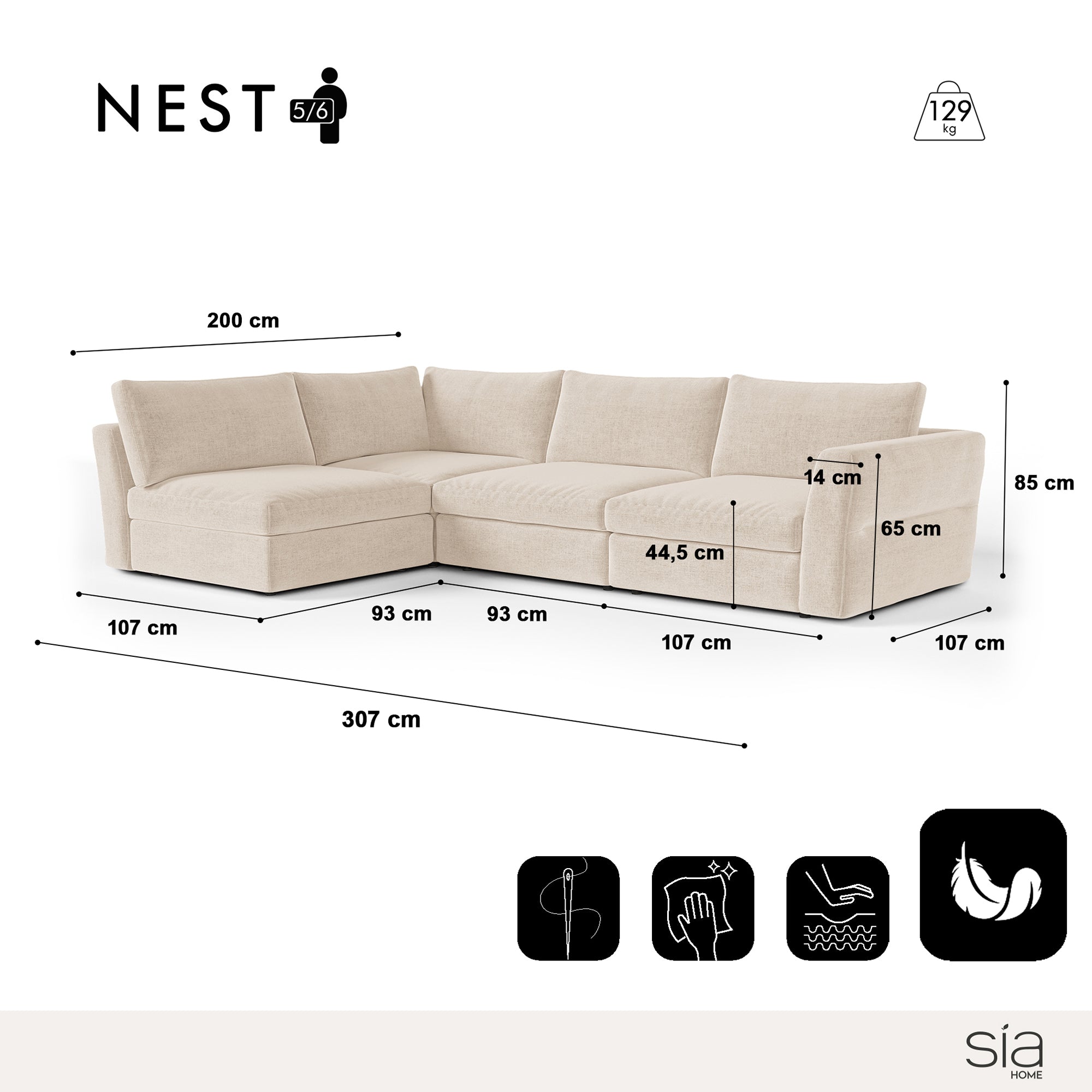 Sia Home Nest canapé angle gauche modulable 5-6 places