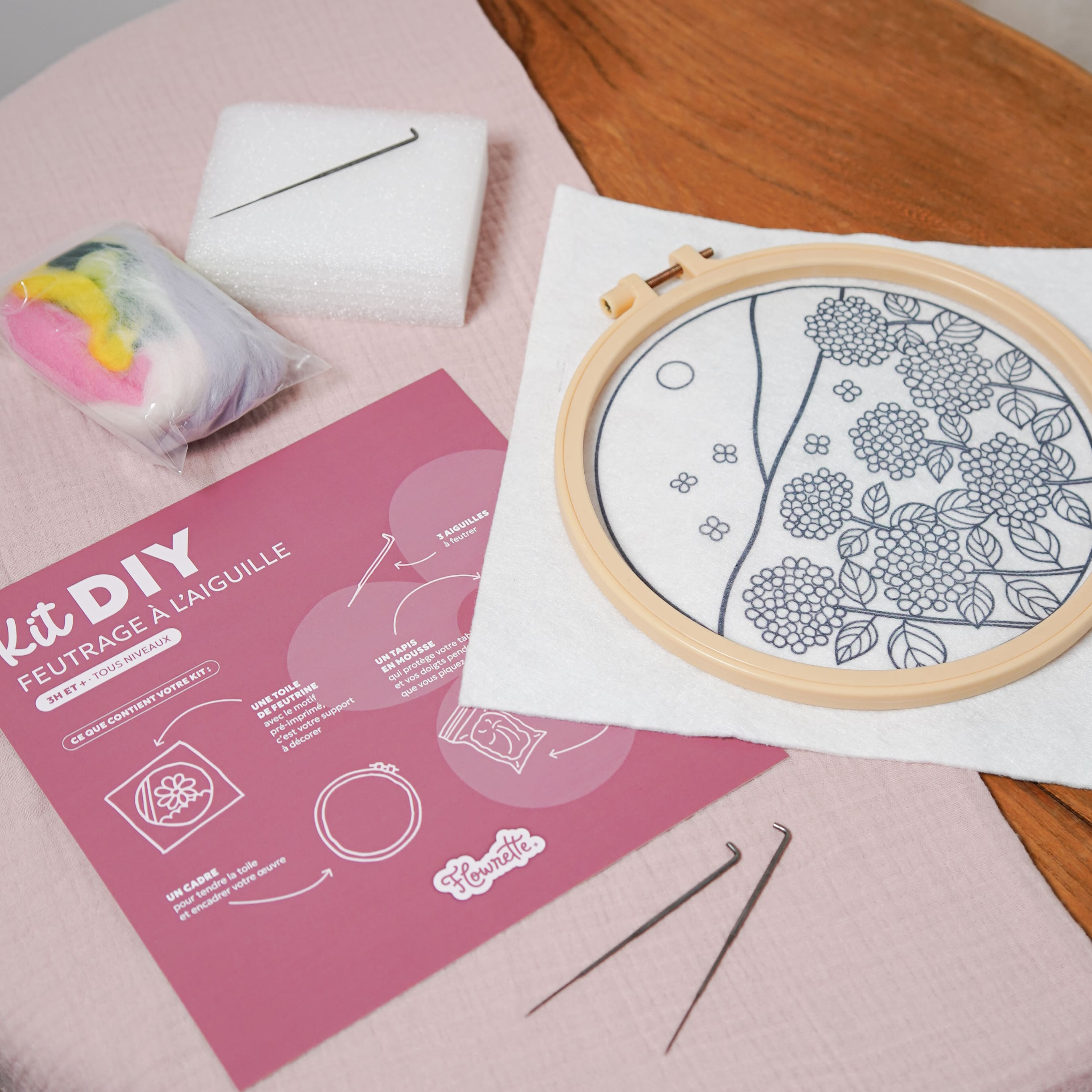 Flowrette Hortensia kit DIY feutrage aiguille laine
