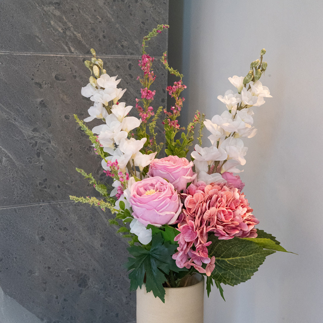 Flowrette Juliette bouquet fleurs artificielles rose blanc romantique