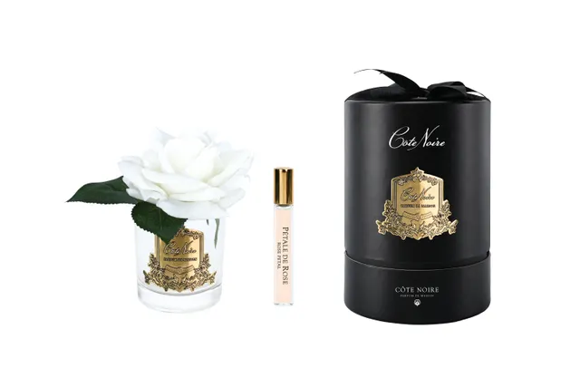 Côte Noire RMR01 fleur rose blanche vase transparent