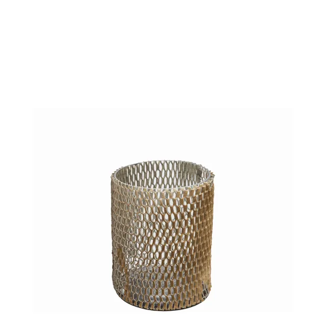 Sia Home Photophore verre et cuir marron 20 cm