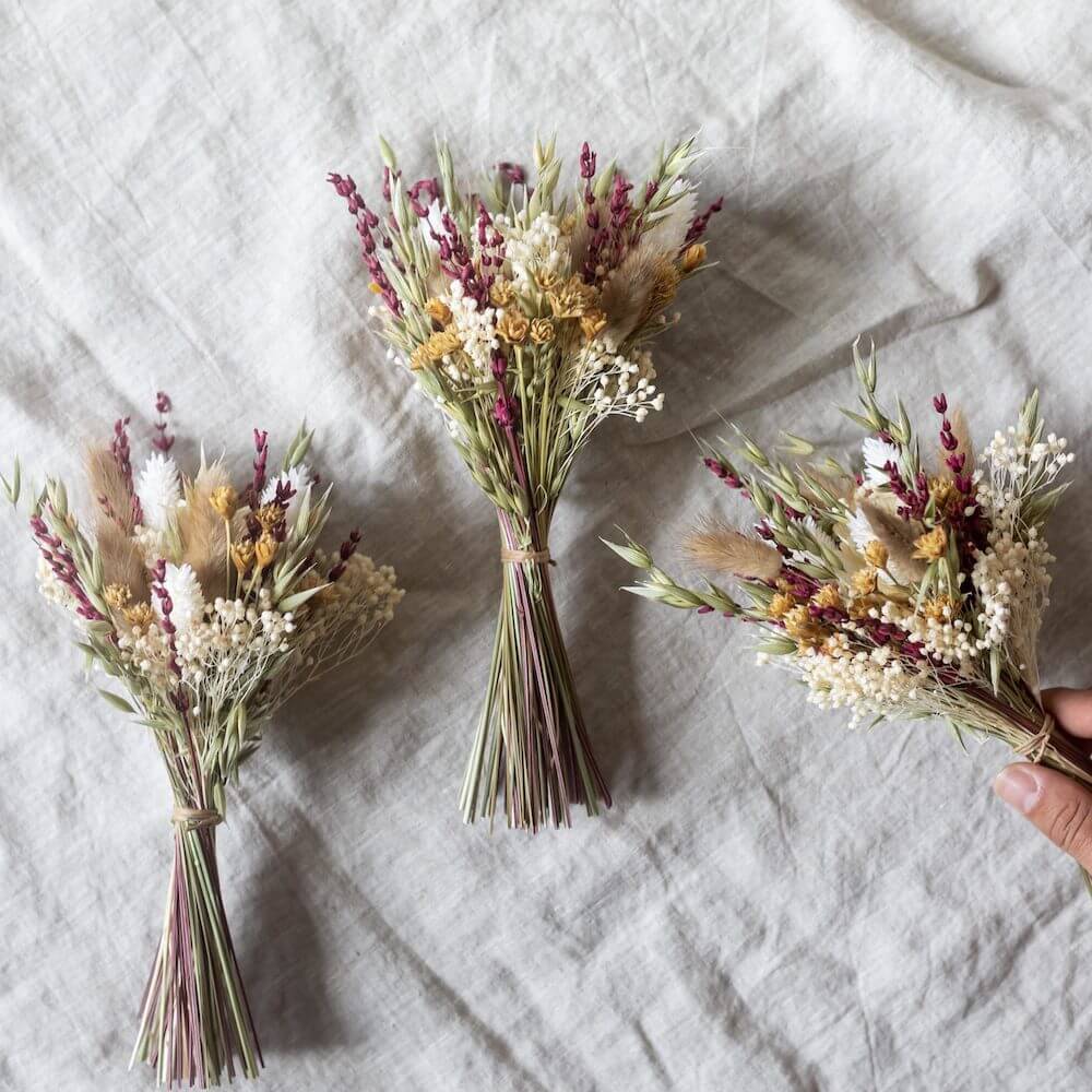 Flowrette Rivoli trio petits bouquets fleurs séchées +vases
