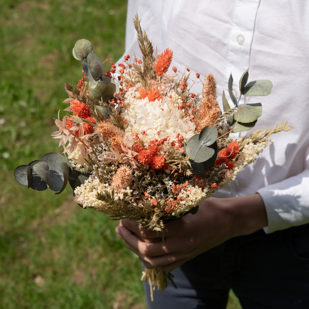 Flowrette Charles bouquet fleurs séchées taille M tons pêche