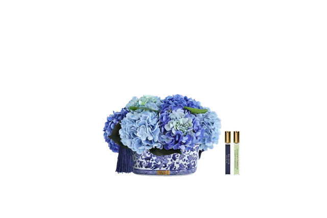 Côte Noire Chinoiserie CH03 bouquet hortensias bleu vase