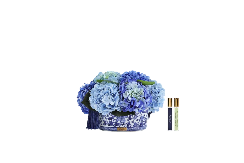 Côte Noire Chinoiserie CH03 bouquet hortensias bleu vase