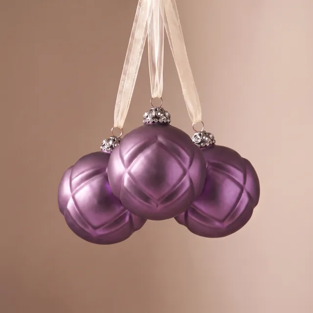 Sia Home Matelassé boules de Noël violet lot de 3 10 cm