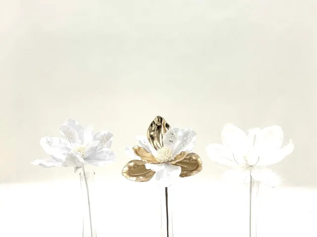 Feuillazur Rungis Magnolia blanche et doré fleur Noël 30cm