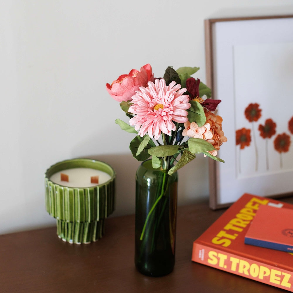 Flowrette Valadon bouquet fleurs papier corail bordeaux