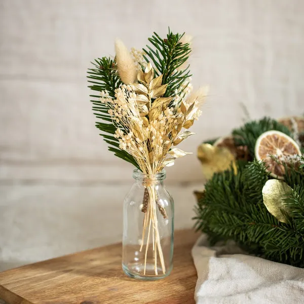 Flowrette petit bouquet Noël fleurs séchées vert vase verre