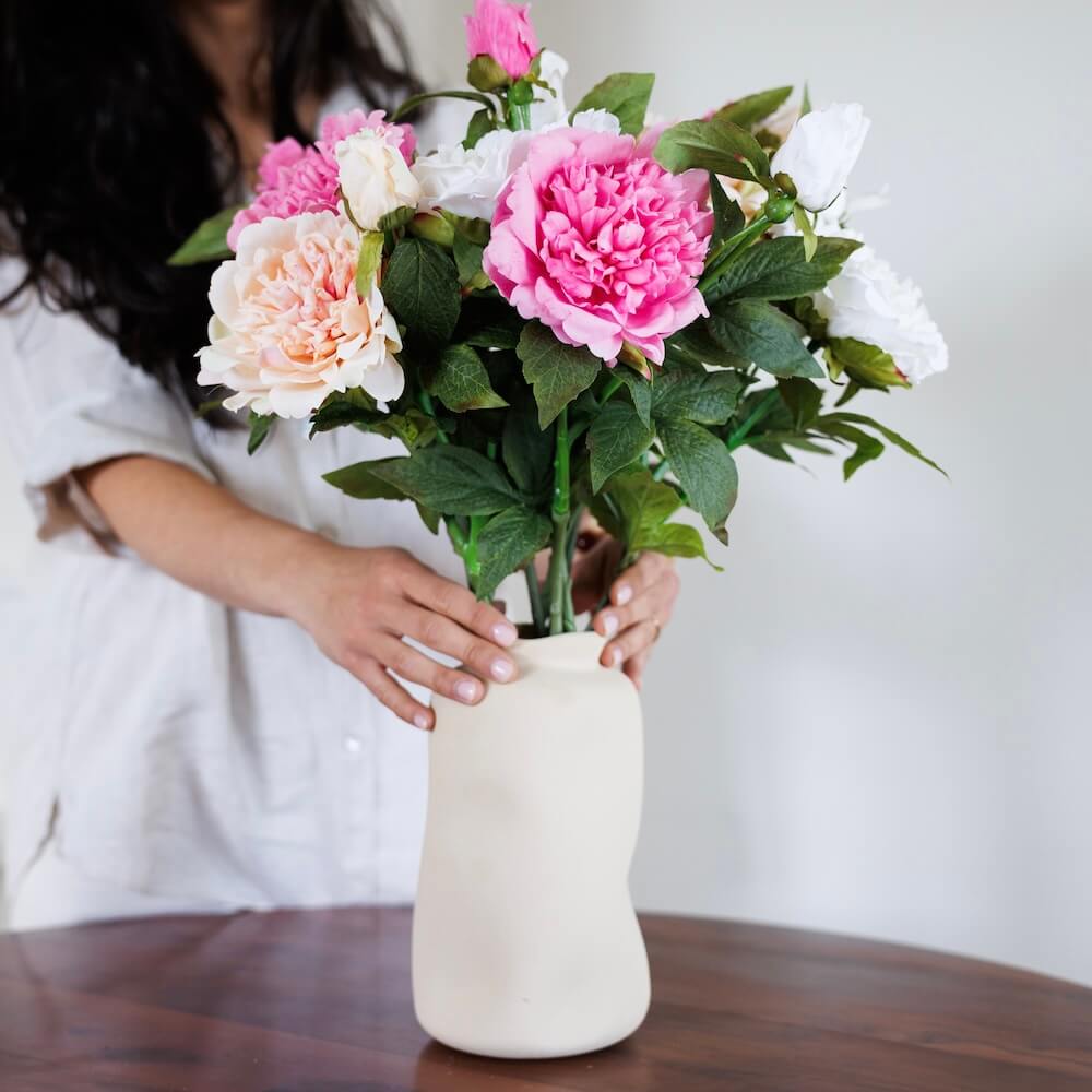 Flowrette Pivoines bouquet fleurs artificielles rose blanc