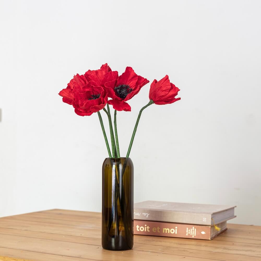 Flowrette Coquelicot en papier rouge fleur tige x1 éternelle