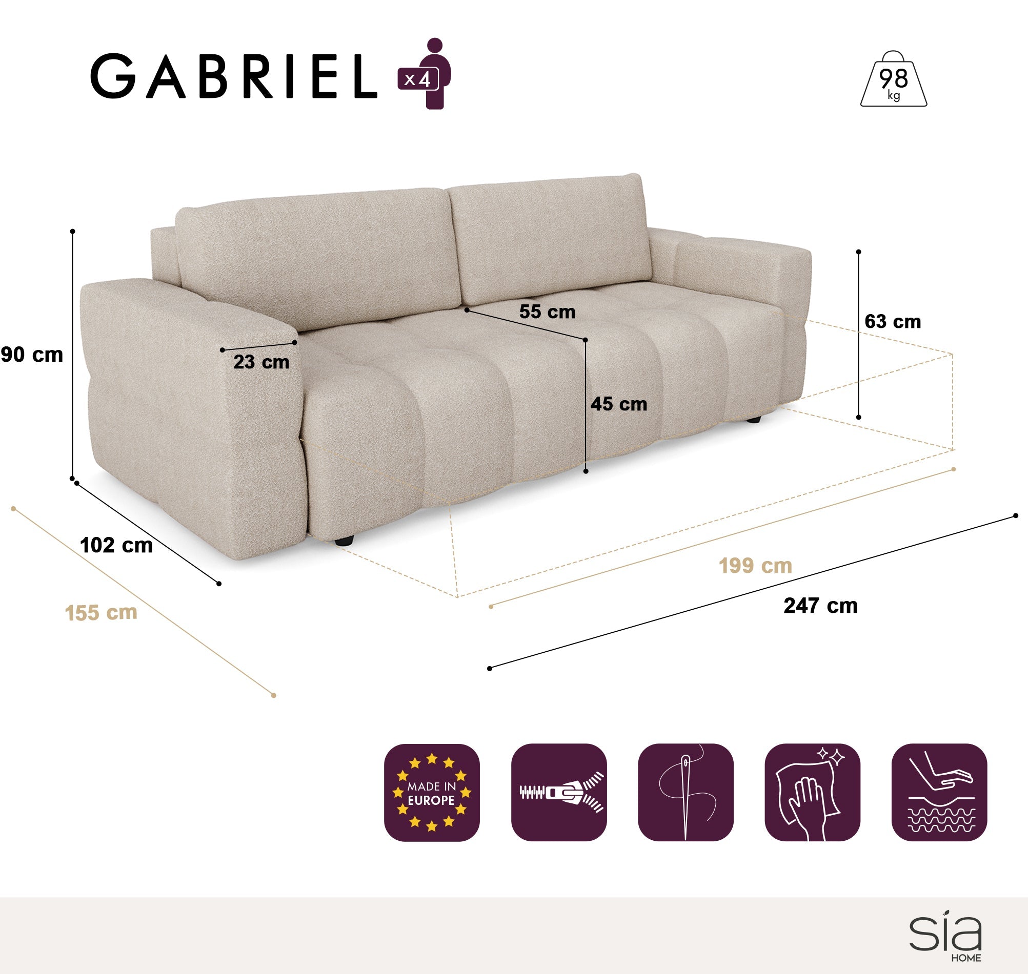 Sia Home Gabriel canapé convertible bleu coffre