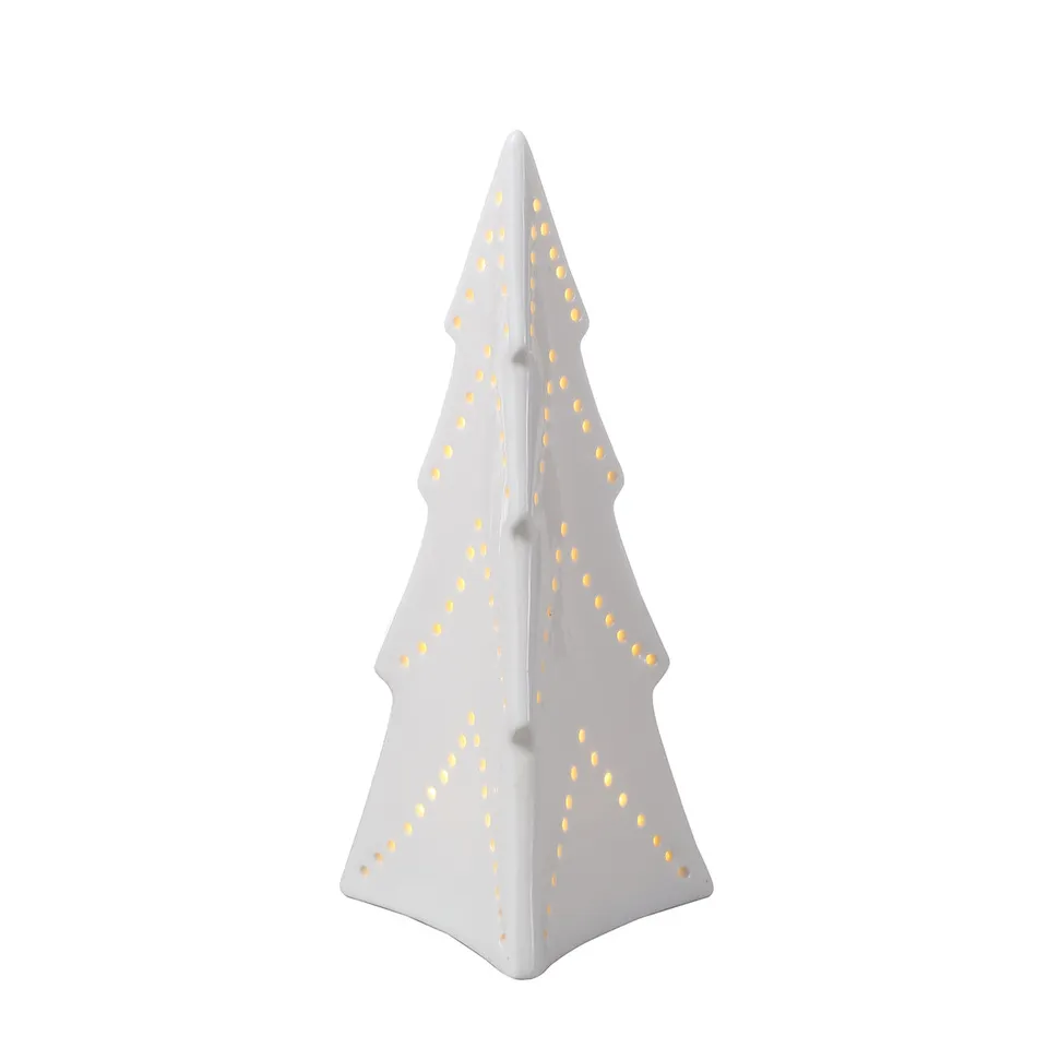 Sia Home Aria Statue Sapin de Noël lumineux blanc 23 cm porcelaine