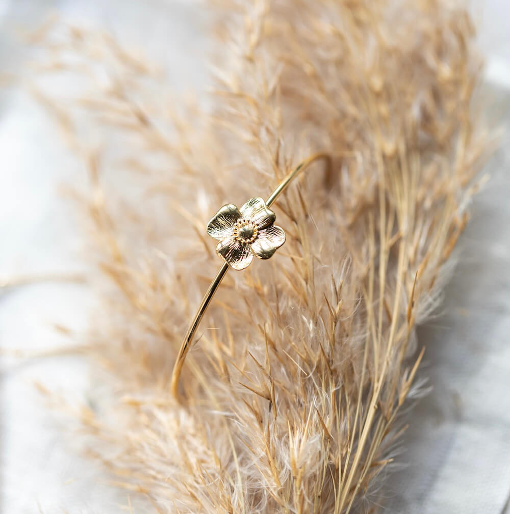 Flowrette Bertille Bracelet fleur plaqué or 24 carats écrin