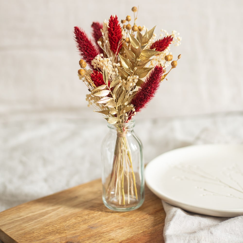 Flowrette Petit bouquet Noël rouge fleurs séchées x1 vase