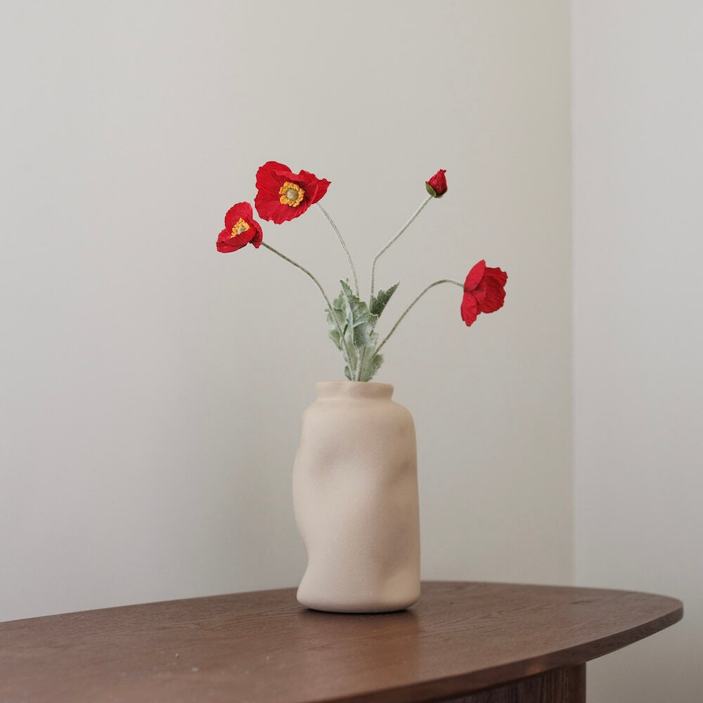 Flowrette Pavot artificiel rouge fleur tige x1 toucher naturel