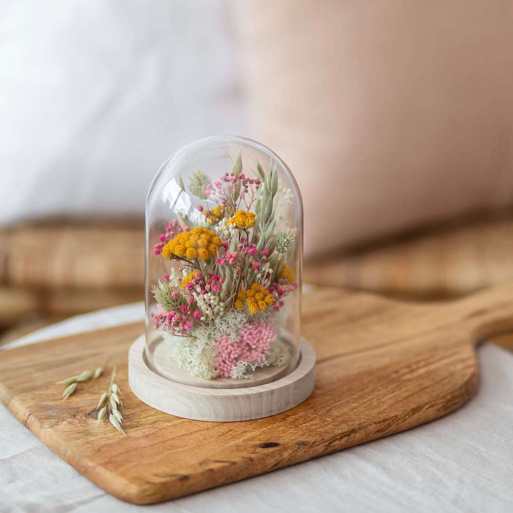 Flowrette Côme cloche fleurs séchées rose pastel