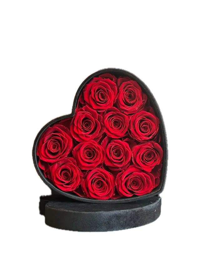 Feuillazur Rungis Boîte velours cœur roses stabilisées rouge 16 roses