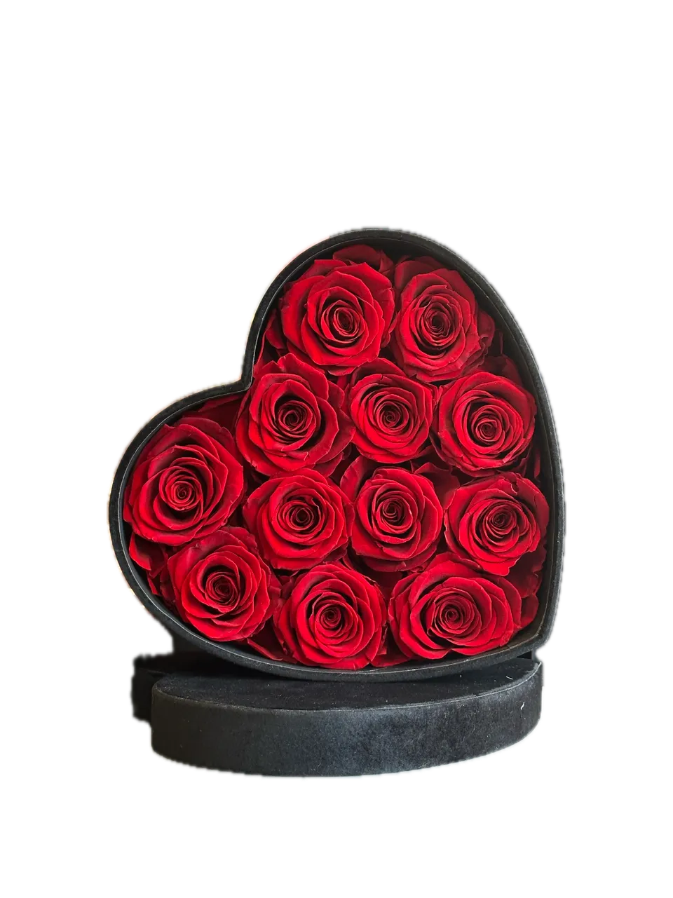 Feuillazur Rungis Boîte velours cœur roses stabilisées rouge 16 roses