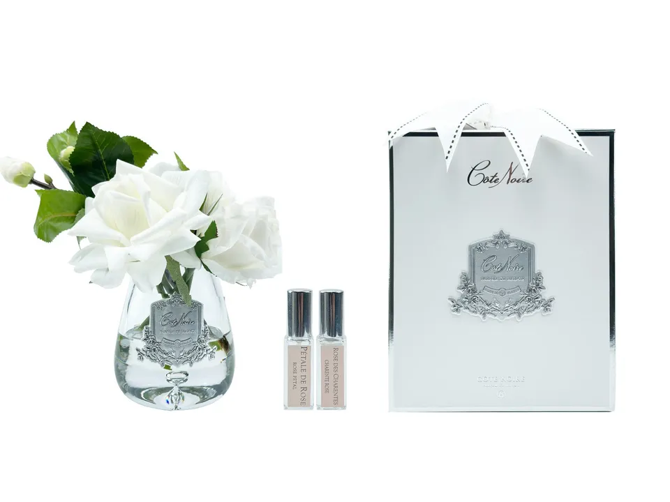 Côte Noire Perfumed Flowers TR01 roses ivoire parfumées vase goutte