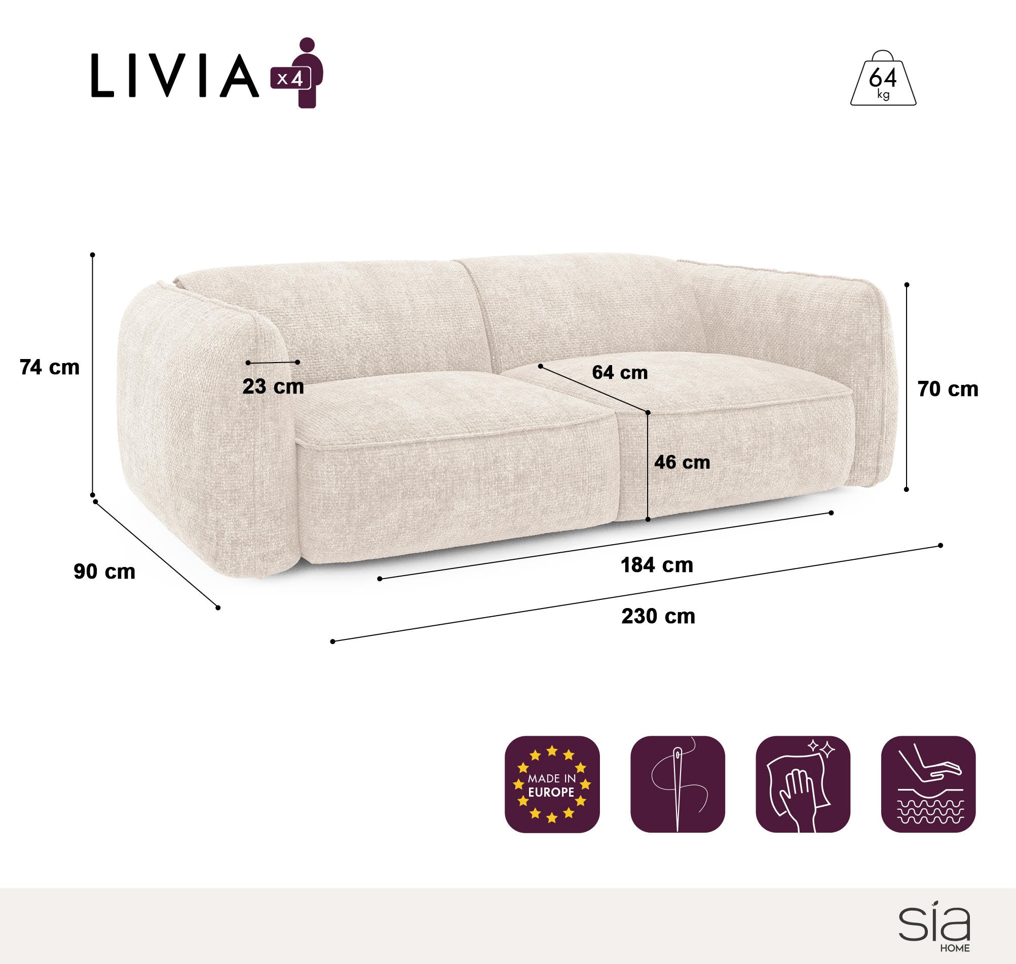Sia Canapés Livia canapé crème formes arrondies