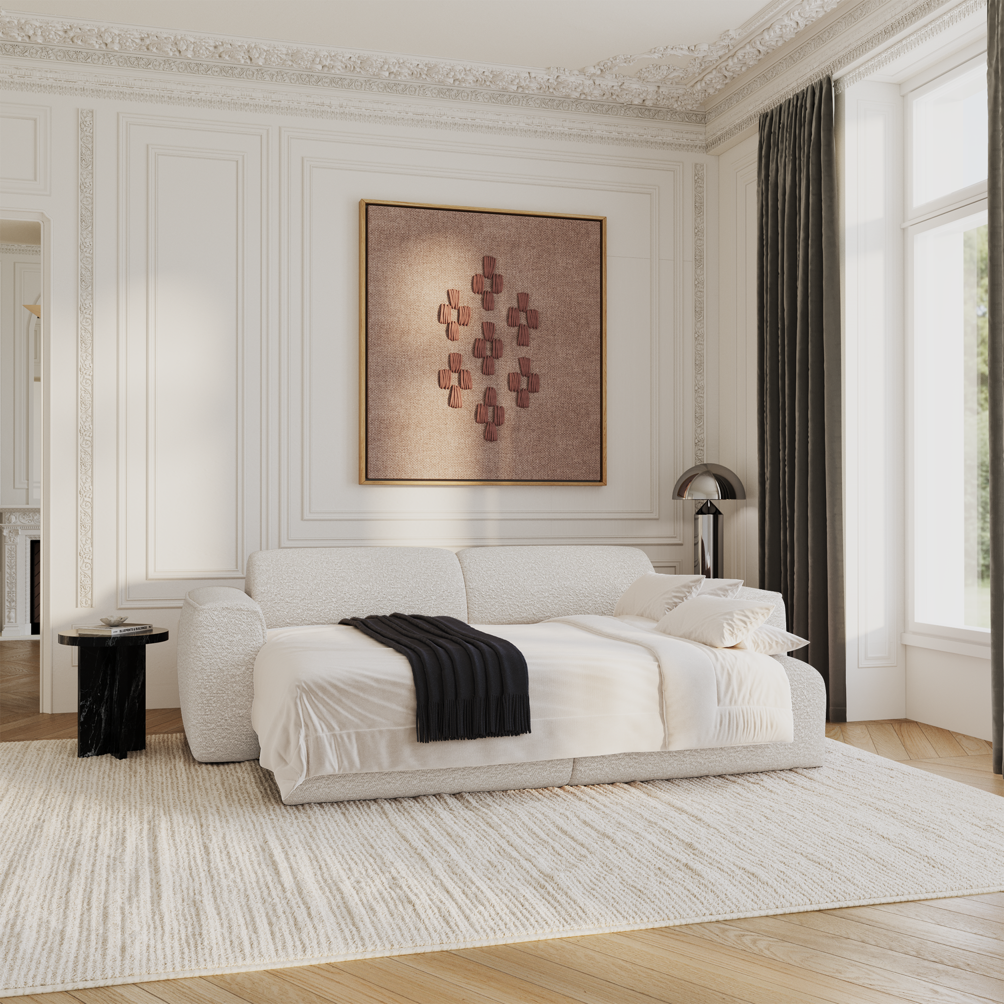 Sia Home Yuma canapé convertible crème 4 places tissu