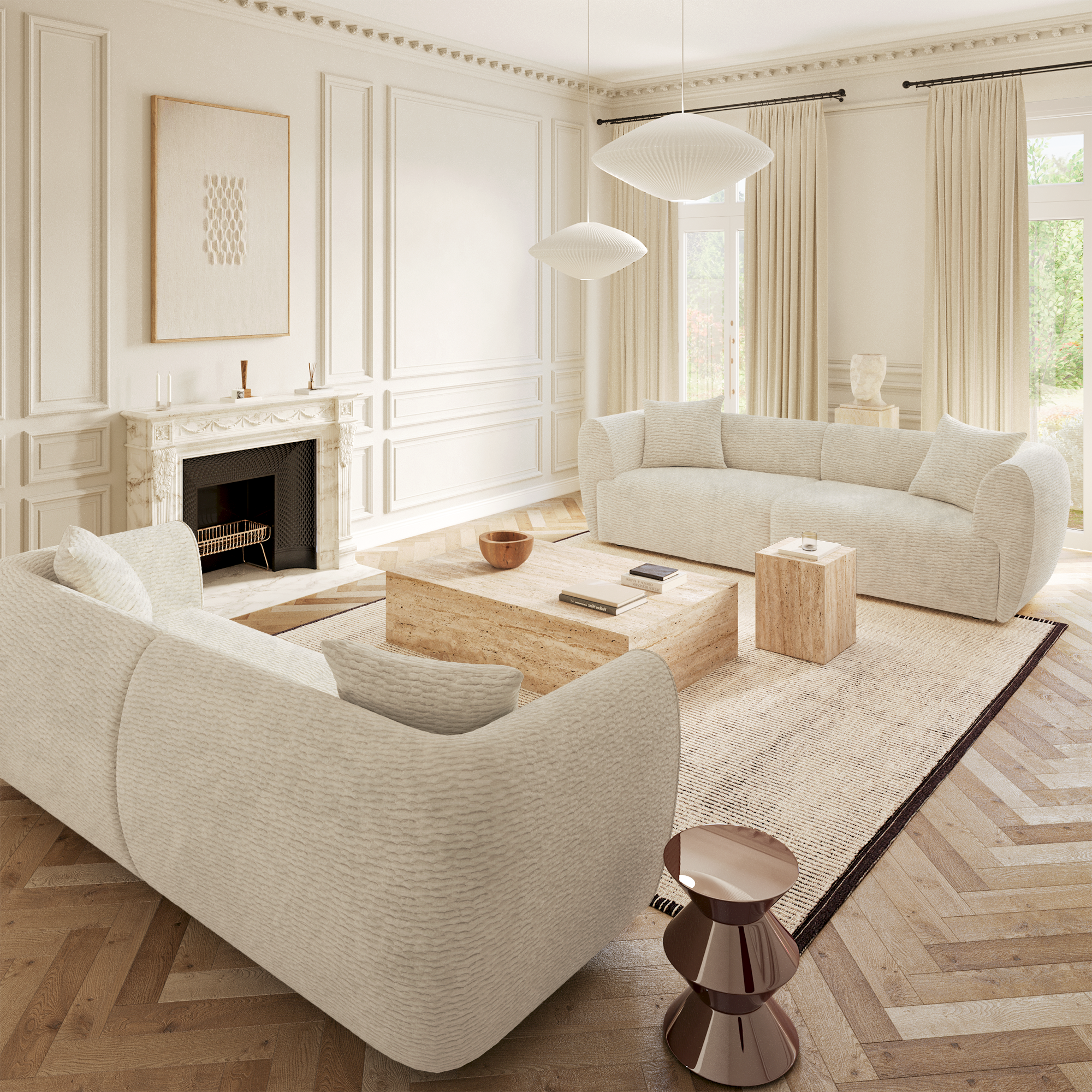 Sia Home Côme canapé droit 4 places crème