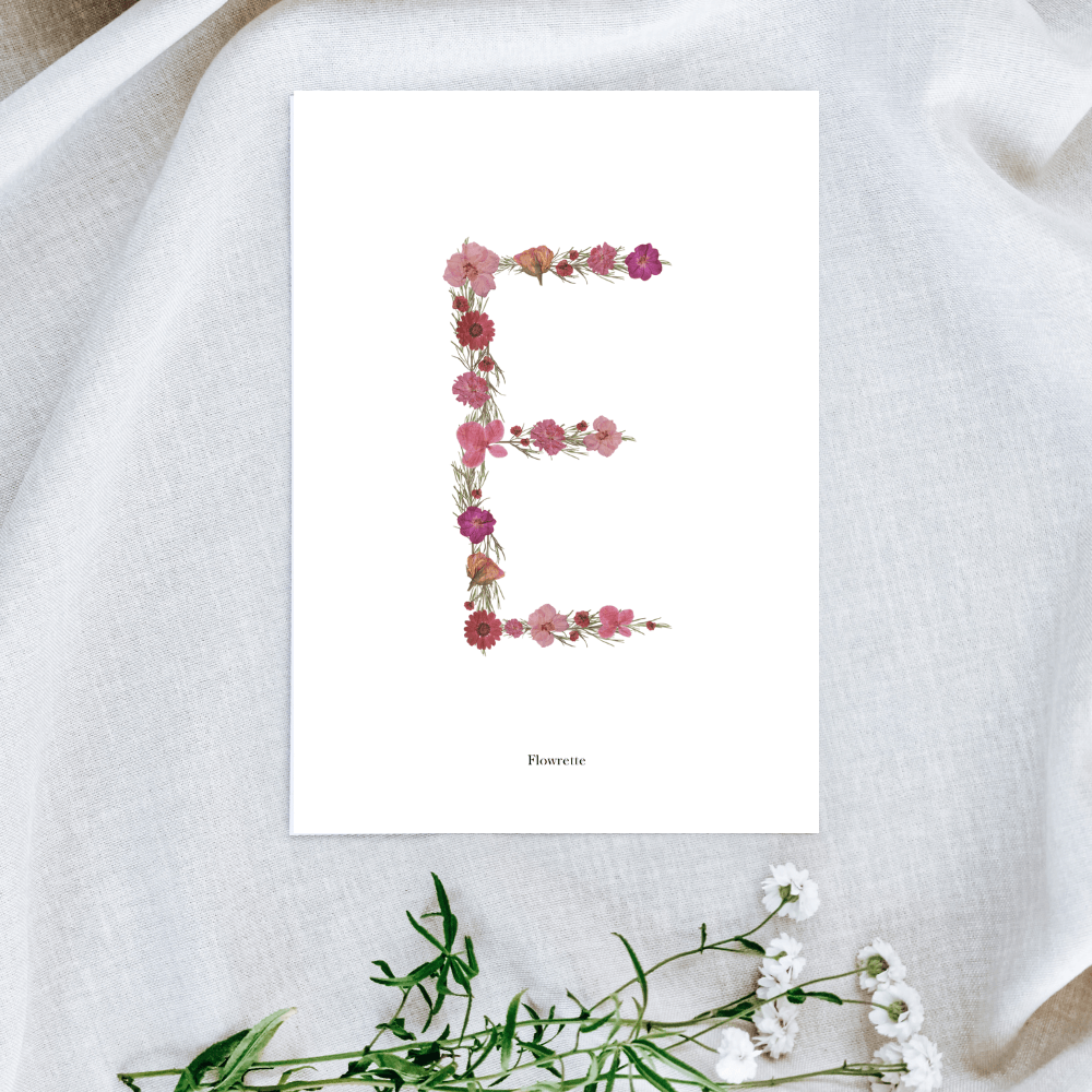 Flowrette affiche A5 herbier lettre rose initiale