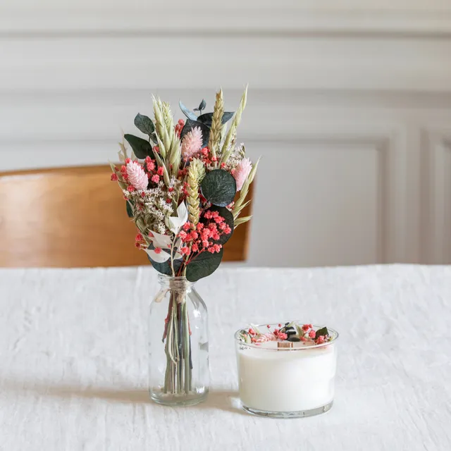 Flowrette Décoration coffret cadeau fin d'année bougie vase verre