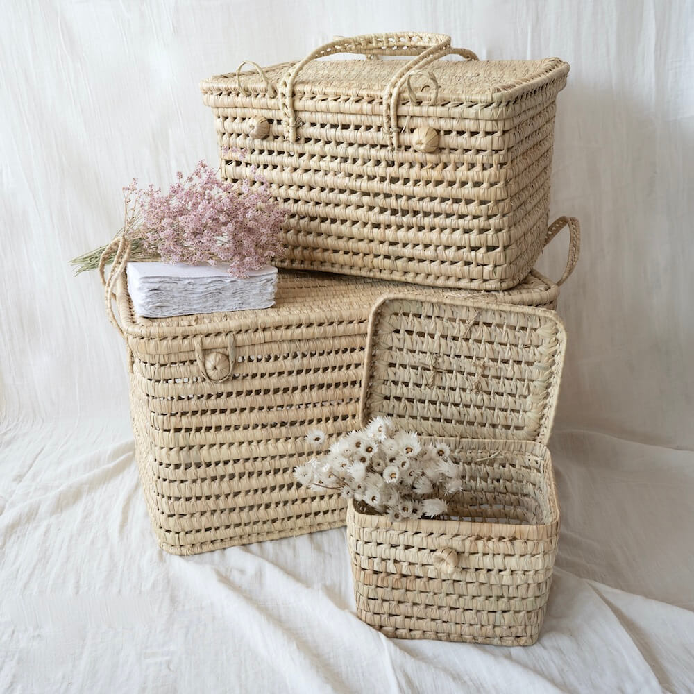 Flowrette Malle artisanale palme panier petite malle