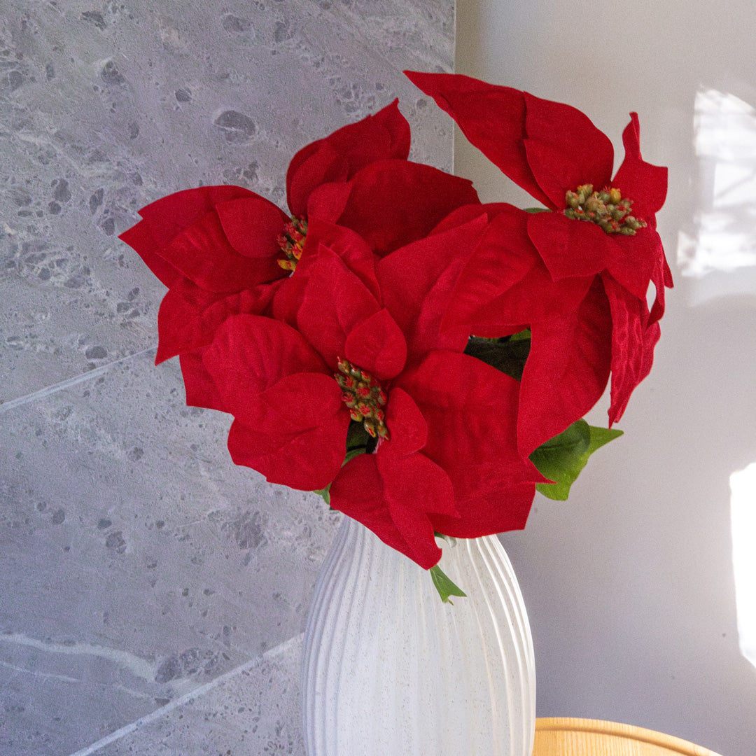 Flowrette Tige de Poinsettia fleur artificielle rouge x1 Noël