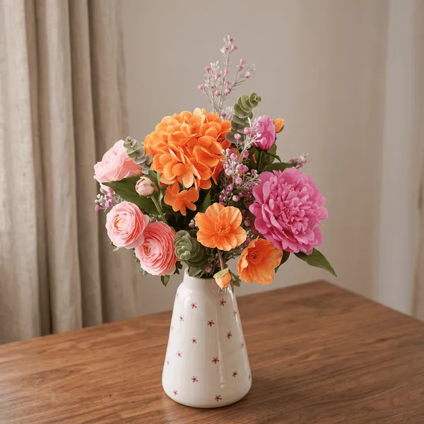 Flowrette Adèle bouquet fleurs artificielles orange rose
