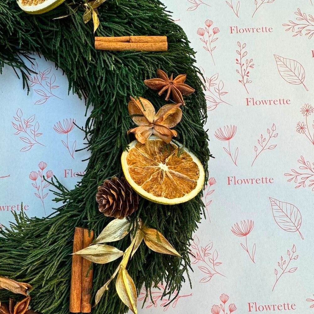 Flowrette Fleurs en papier Couronne Eve Noël orange doré